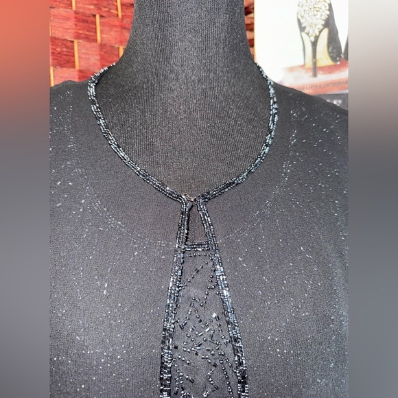 J Kara Vintage Elegant Black Beaded Chiffon jacket & Cami 2 Piece Top Size L - Picture 8 of 11